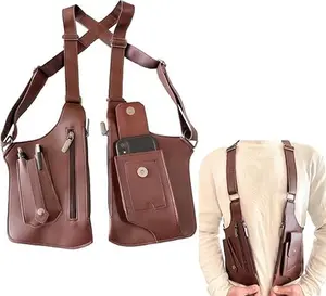 Double Shoulder Armpit Bag for Men, Anti-Theft Underarm Bag Adjustable Strap, Water-Resistant PU Leather Hidden Crossbody Bag for Travel, Hiking, Garden Decoration Work & Daily Use