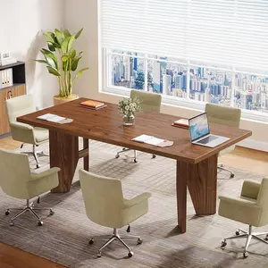 Tribesigns Large Wooden Conference Room Table for Office, 5.3ft Rectangular Meeting Table for 4-6 People, Brown
