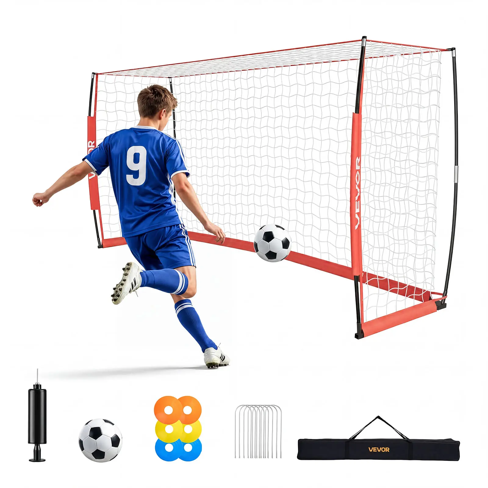 VEVOR 12x6 FT Soccer Goal with Polyester Net, Collapsible Metal Base, Carry Bag & Ground Stakes, Youth Size, Portable Setup for Youth Outdoor Backyard Practice Training#BacktoSchool