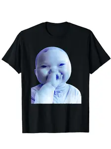 Unisex Playful Baby Meme Graphic T-Shirt – Black & Blue, Animal Print, Viral Smiling Baby Design, Internet Culture Streetwear Aesthetic, Soft Cotton Fabric, Relaxed Fit, Round Neck, Perfect for Meme Fans, Durable Print, Ideal for Daily Wear/Outings
