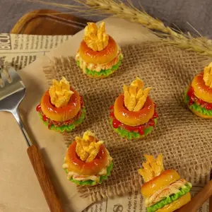 French Fries Burger Resin Charms for Craft DIY Artistic Projects Creative Food Inspired Decorations