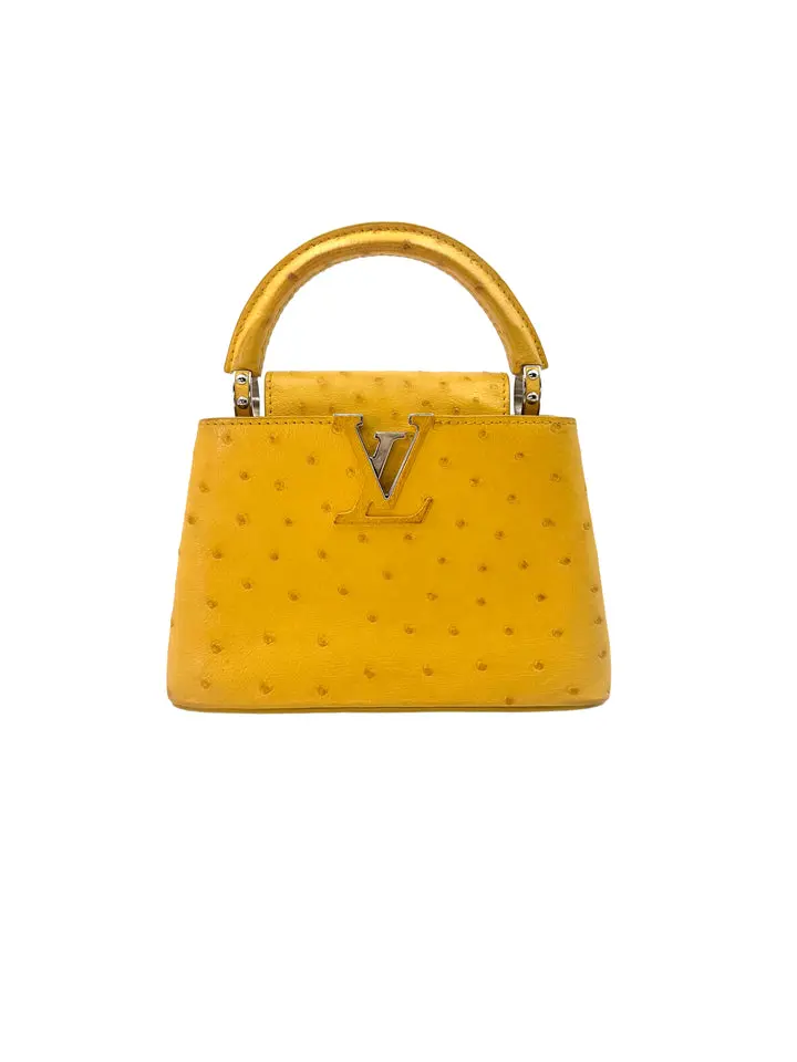 Pre-owned Louis Vuitton leather Tote Bags Capucines Yellow Ostrich Handle Bag LV1999