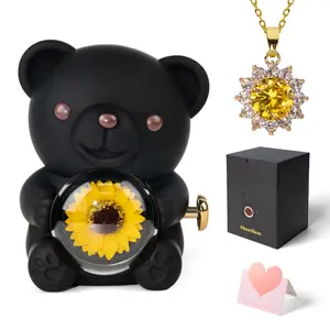 Mother’s Day Gift Sunflower Bear Necklace with Gift Box, Meaningful Jewelry Gift for Mom Daughter, Cute and Unique Pendant, Symbol of Love and Warmth, Ready to Give