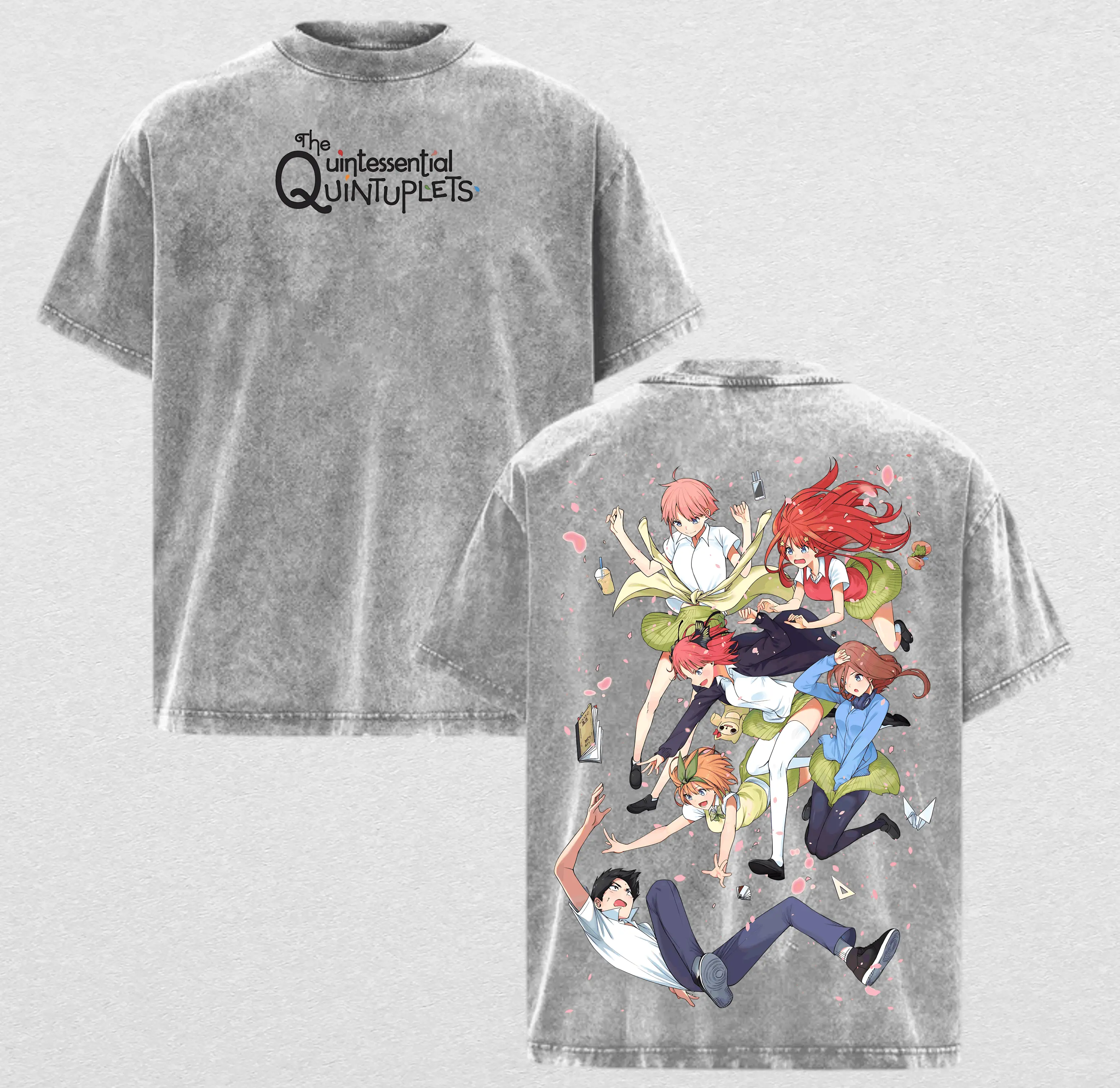 The Quintessential Quintuplets Vintage Washed Graphic Tee - Heavyweight 100% Cotton Anime T-Shirt, Retro Acid Wash Streetwear, Perfect Otaku Fan Gift