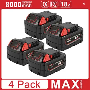 2/4-Pack 18V 8.0Ah Replacement for Milwaukee M18 Battery 48-11-1850 48-11-1840 48-11-1852 48-11-1815 Cordless Power Tools Lithium-Ion Battery tiktokshopspringglowup Miter Router Bit Set Cabinet Making