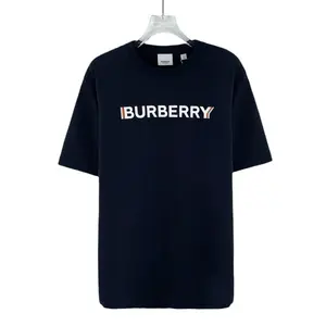 CALUXA- Burberry Navy Logo Print Cotton Crewneck Short Sleeve T-Shirt Size XS