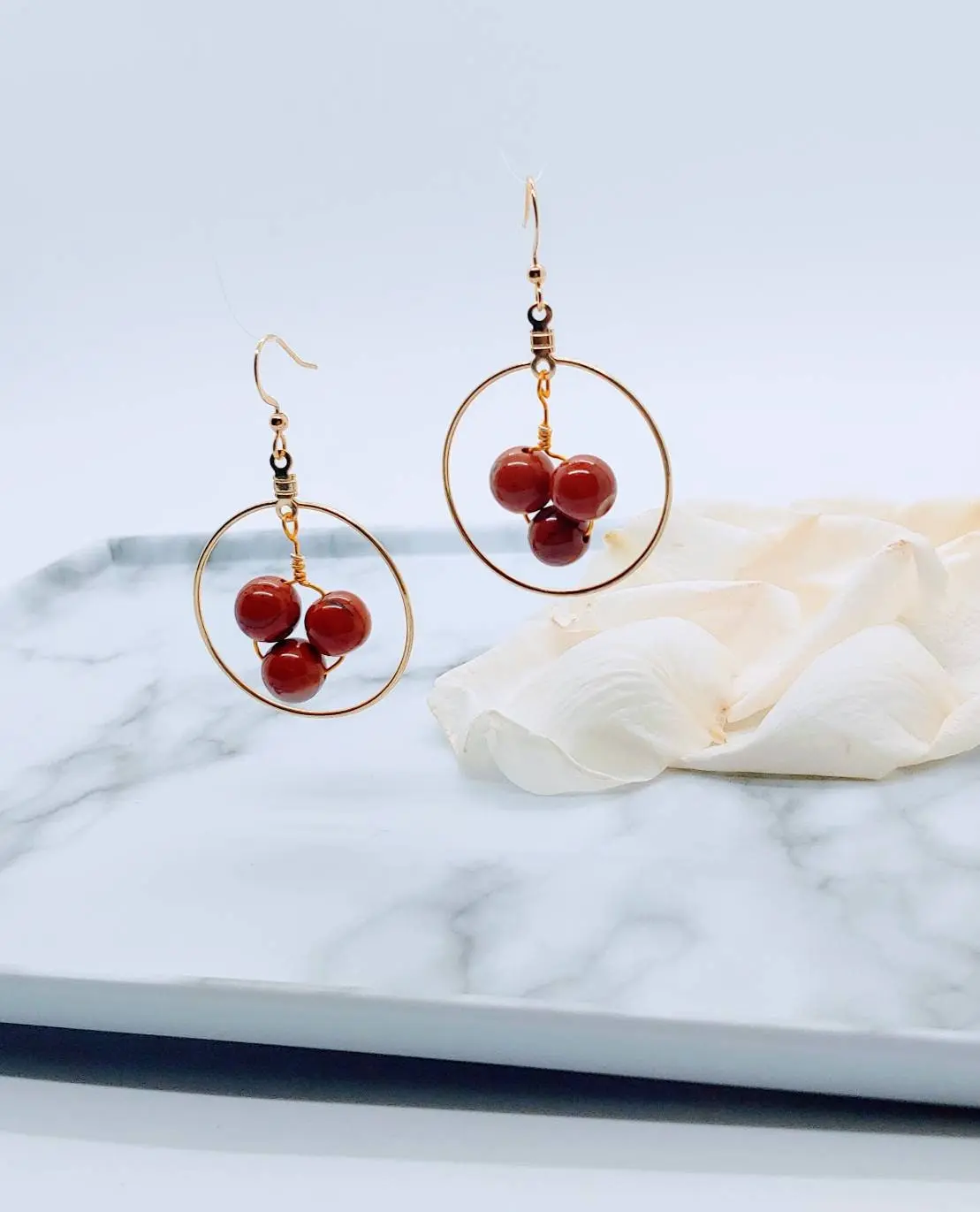 Red Jasper Hoop Earrings: 18K Gold, Root Chakra Healing Crystal