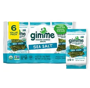 Gimme Seaweed Organic Premium Roasted Seaweed Snacks, 6 Count, Keto, Vegan, Gluten-Free, Great Source of Omega3s and Iodine, Healthy On-The-Go Snack for Kids and Adults