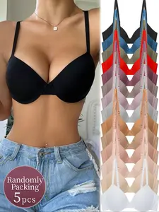 Women's Solid Color Push Up Bra, Random, Adjustable Strap Back-clasp Bra, Soft Comfortable Breathable Medium Stretch Bra for All Seasons, Breathable Fit Bra, Womenswear