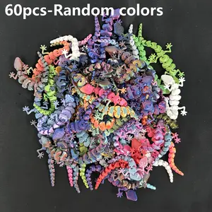 60pcs 3D Printed Lizard & Crocodile Models - Flexible Joint Articulated reptile Figurines with posable limbs, Multicolor/ Collectible for home Office Decor, for education, for display (Compatible with) - No glue Assembly Required