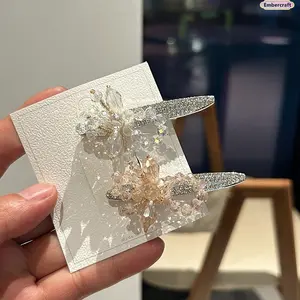 Crystal Flower Hair Clip for Women, Rhinestone Side Hairpin with Metal Alligator Clip, Korean Aesthetic Hair Accessory for Bangs, Half-Up Hairstyles, Parties & Everyday Glam Styling