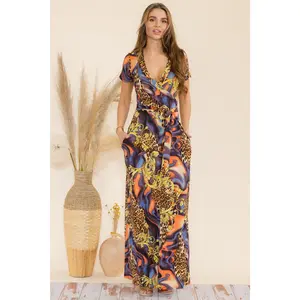 SAN149BX-P1 - Plus Animal Faux Wrap Maxi Dress