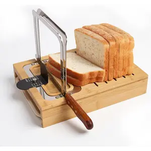 Bamboo Sourdough Bread Slicer for Homemade Breads with Bread Knife,Thickness and Bread Width, Stainless Cutting Guides with Crumb Tray for Round Sourdough & Homemade Breads