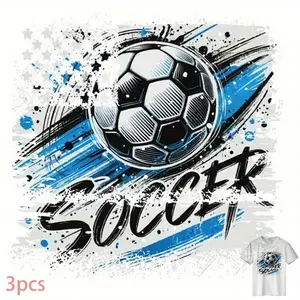 3pc Soccer Sports T Shirt Iron On Transfers DIY Heat Transfer Patches Football Design Washable Adhesive for Backpack Pillow No Trace Easy Application Eco Friendly