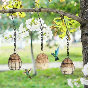 3PCS Bird Nesting Material – Refillable Hummingbird Nesters Cage Holder with Natural Wool & Cotton Blend for Wild Birds Nesting Station – Nesting Balls for Outdoor Patio Garden – Bird Lover Gift for Bird Watching