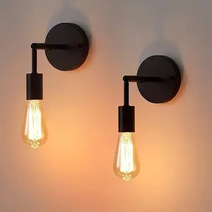 2pc Industrial Vintage Wall Lamps, Base Mount Installation, E26/e27 Bulb Holder, Rotatable, No Bulbs Included, Wall Mounted Lighting