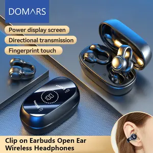 Domars New Clip on Earbuds Open Ear Wireless Bluetooth 5.3 Headphones with Mic,50H Play,ENC,Waterproof Wireless Earphones, Suitable for Office, Sports, Study and Audio Calls, Built in Microphone, Gaming Bluetooth Headphones