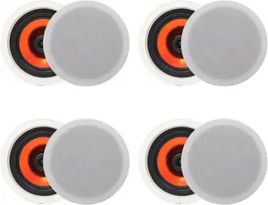 Herdio 6.5" 600W Polypropylene Bluetooth In-Wall Ceiling Speakers - 4-Piece Wireless Stereo Recessed System with Smartphone, AUX Inputs, Suitable for Indoor Home Theater, Kitchen