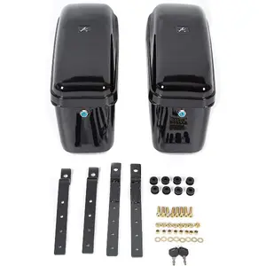 Hard Motorcycle Saddle Bags Saddlebags w/Mounting Kit Compatible with Harley Davidson Honda Shadow Kawasaki Vulcan VN Black Hard Trunk Saddlebags