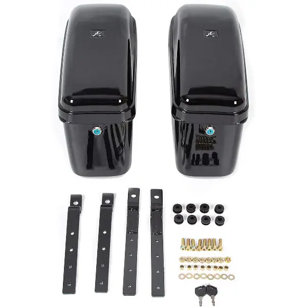 Hard Motorcycle Saddle Bags Saddlebags w/Mounting Kit Compatible with Harley Davidson Honda Shadow Kawasaki Vulcan VN Black Hard Trunk Saddlebags