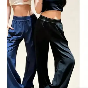 Women's High Waisted Elastic Wide Leg Pants, American Retro Loose Straight Fit, Lightweight Quick-Dry Breathable Casual Everyday Chic Bottoms athleisure wear
