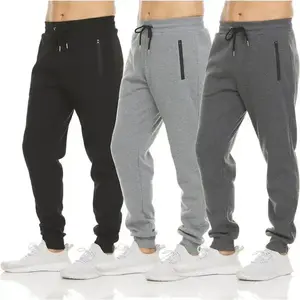 Mens 3 Pack Fleece Active Athletic Workout Jogger Sweatpants for Men with Zipper Pocket and Drawstring Size S-3XL