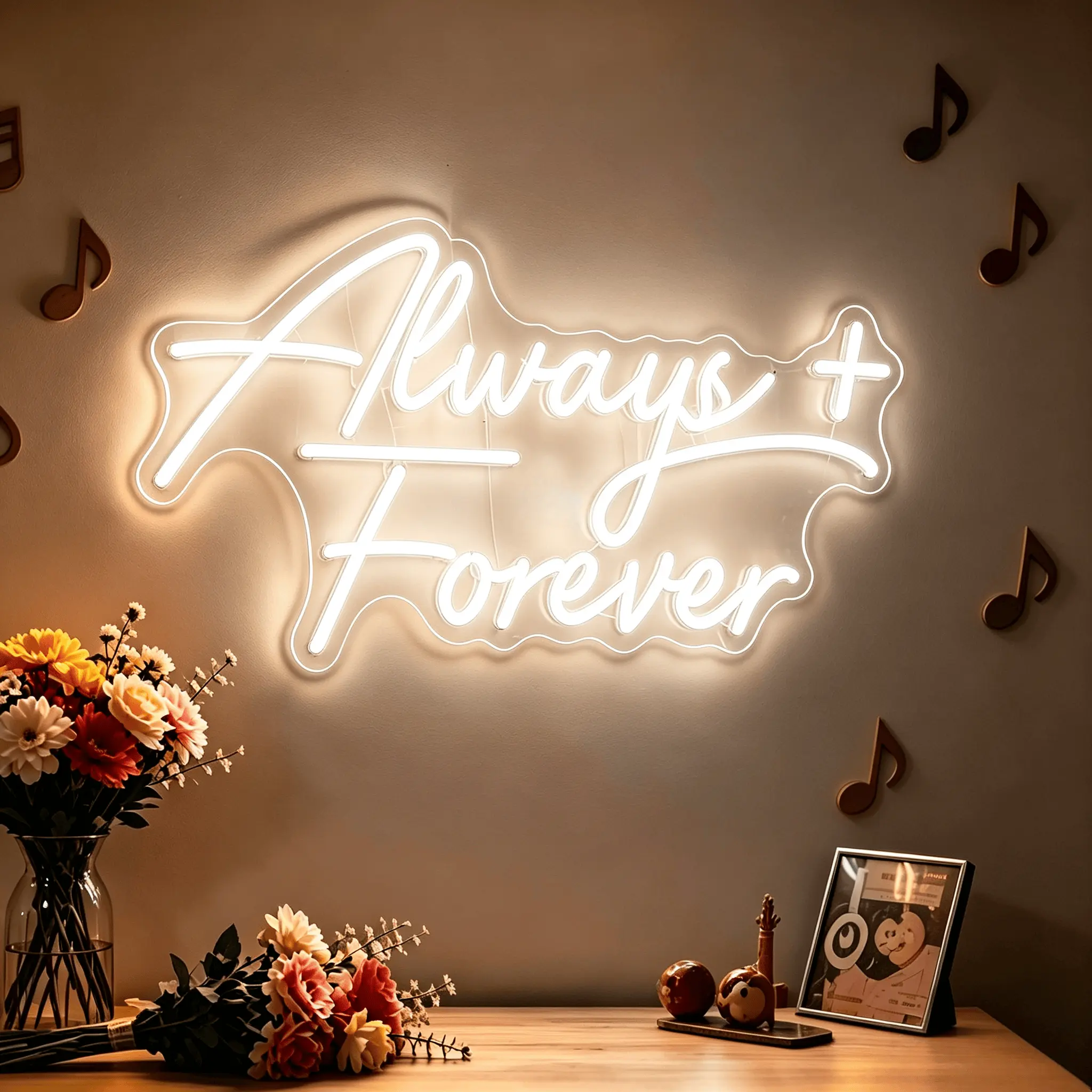 Always Forever Neon Sign |  White Dimmable USB Powered LED Light, Easy to Hang Romantic Bridal Gift for Valentine's Day, Wedding Backdrop, Engagement Reception, Flower Shop Wall Decor