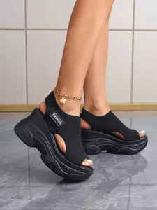 Women's Summer New Wedge Sandals Open Toe Platform Thick Sole Breathable Mesh Cushioned High Heels Outdoor Versatile Shoes Daily Fashion Footwear, Comfortable and Stylish