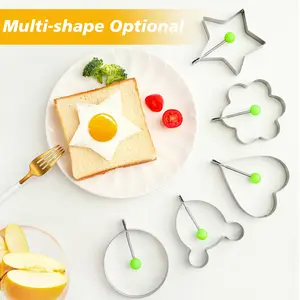 5 Counts Set Fried Egg Rings Molds Non Stick for Griddle Pan, Non Stick Egg Shaper with Handle, Food Grade Stainless Steel for Easy Food Release