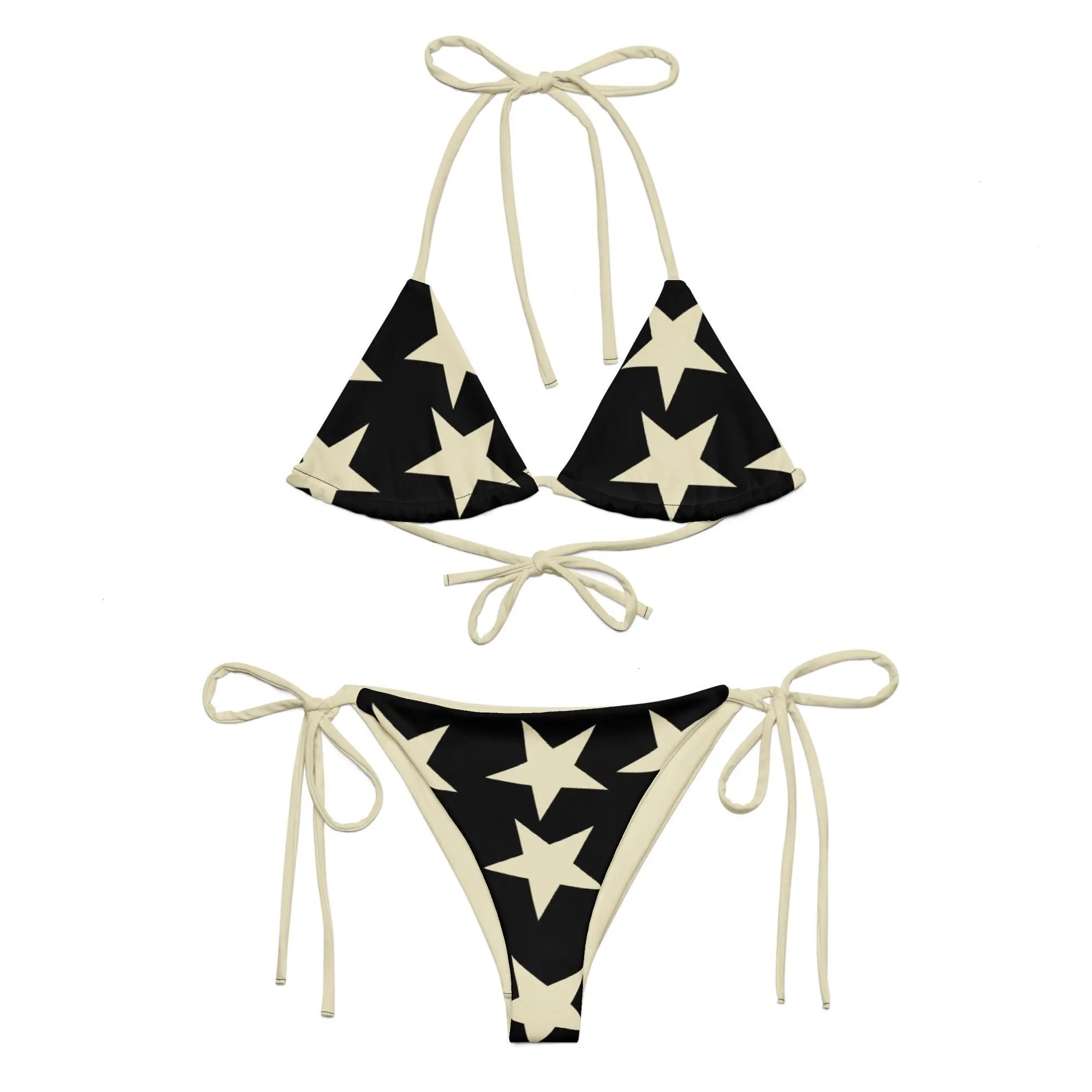 Jagger Black Vintage Large Stars Bikini , Retro Print Stars Bikini