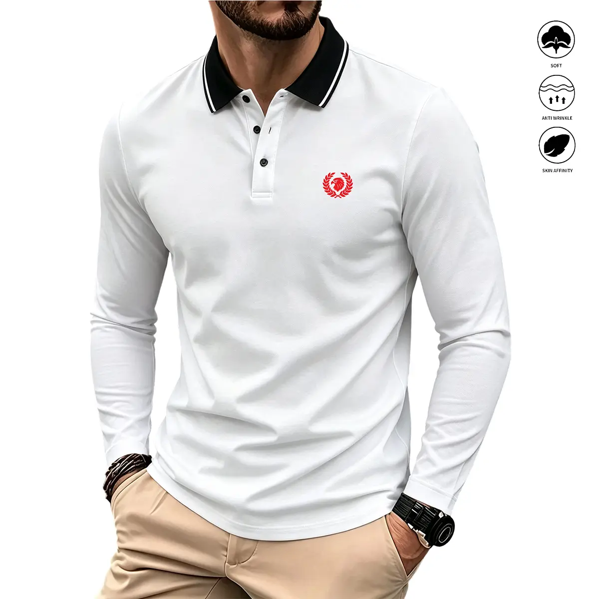 JOGWAVE men’s long-sleeve polo shirts, including quick-dry long-sleeve polos suitable for golf and tennis; comfortable cycling apparel, 2026 new printed polo shirt design, a fall essential, Father’s Day gift recommendation.Men’s golf polo shirt, winter wa
