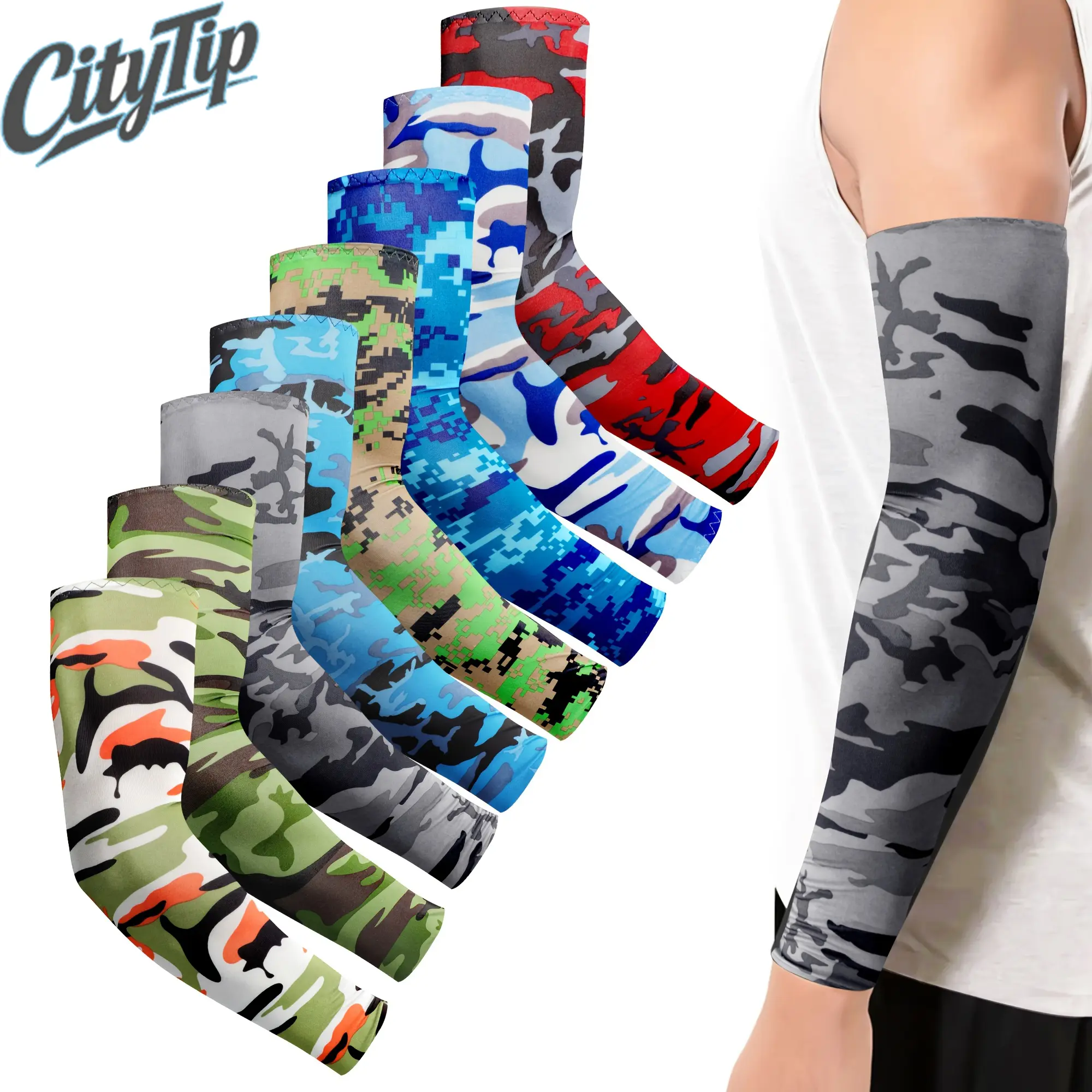 Camo Print Ice Silk Arm Sleeves (4Pairs/8Pairs) - UPF 50+ UV Protection, Cooling, Breathable, Ample Coverage - for Cycling, Hiking, Summer Outdoor Sports - SunSafeTok OutdoorTok CyclingTok Sports Accessories