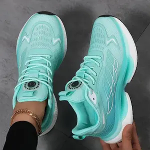 [Sizes 6-12 Athletic Sneakers] Women's Plus Size 6-12 Athletic Sneakers - Lightweight, Breathable Mesh Running Shoes with Shock Absorption, Non-Slip Sole, Lace-Up Closure in Black/Teal, White/Blue, Light Blue/Dark Teal - Casual Lo