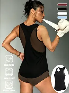 Women's Sporty Mesh Patchwork Training Tank Top, Stretchable Activewear, Breathable Comfortable Sleeveless Shirt, Ideal for Gym and Fitness, Sports Tank Tops