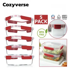 5 Pack Stackable Food Storage Containers Airtight & Leakproof Set Snap Lock Lids