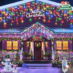 USB-Powered Icicle Christmas Lights - 96LEDs, Multi-Color Ice Icicle String Lights with 8 Modes, Durable Plastic, Button Control for Indoor/Outdoor Holiday Decorations, Home, Bedroom, Eaves, Yard, Patio, Christmas Decorations