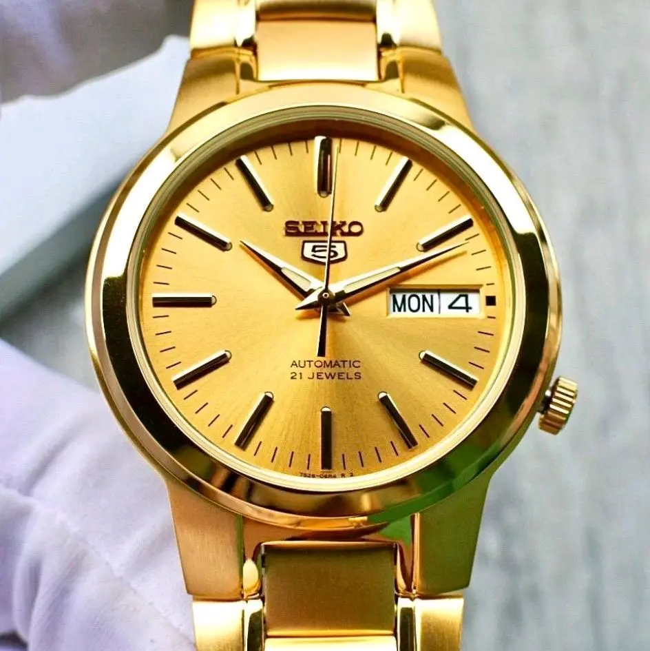 New Seiko 5 Automatic All gold 21 Jewels stainless steel Men's Watch SNKA10K1