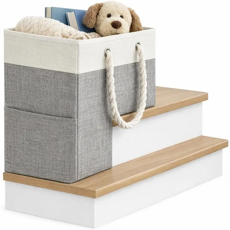 Stair basket,Foldable staircase baskets,Stair basket for wooden and carpeted stairs,Step stairs storage baskets with handle.1pcs