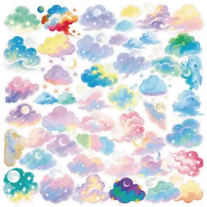 56 Watercolor Cloud Transparent PET Stickers - Waterproof Decorative DIY Stickers for Suitcases, Phone Cases, Laptops, Helmets, Skateboards