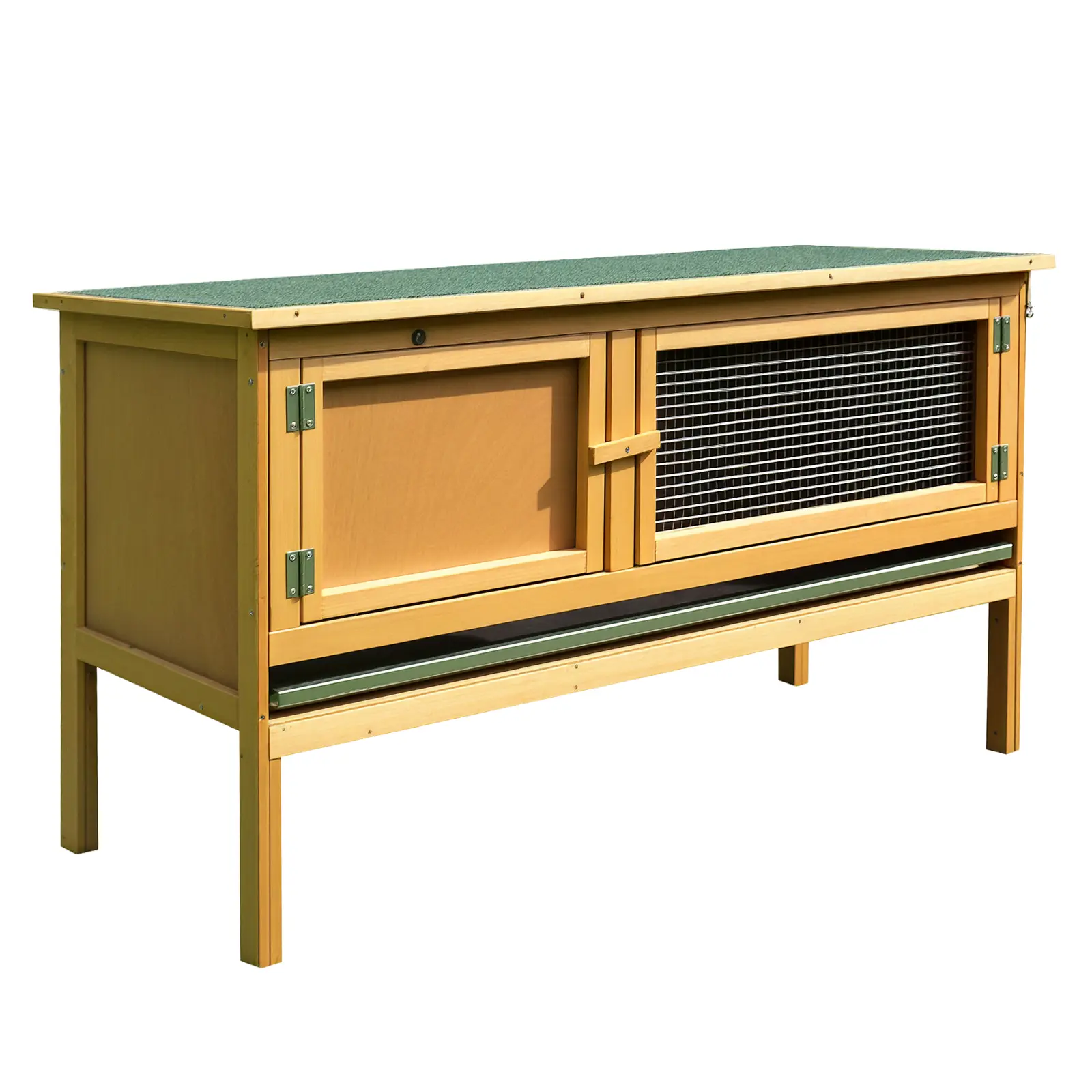 Wooden Rabbit Hutch Bunny Cage with Openable Waterproof Roof, No Leak Tray Solid Fir Wood Build for Rabbits, Chickens, Ducks, Indoor/Outdoor