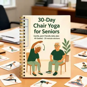 Chair Yoga Planner for Seniors, Gentle Sitting Exercises Yoga Poses Schedule with Printed Charts, Home Fitness Flexibility Training Notebook