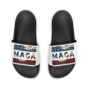 Men's MAGA Red White and Blue Trump Comfy PU Slide Sandals Footwear Walking Shoes Boy Flipflop Slipper Comfort