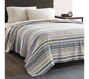 Eddie Bauer Herringbone Stripe Blue Cotton Twin Blanket