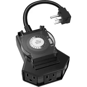 Outdoor Timer Outlet , 24 Hour Mechanical Light Timer Outdoor, 2 Grounded Outlets for  and Garden, 15A 1/2HP, Heavy Duty, ETL Listed (1 Pack)