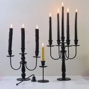 Modern Matte Black 3-Arm Candelabra Candle Holder for Taper Candles, Gothic Minimalist Centerpiece for Wedding Table Decor, Vintage Aesthetic Candlestick Holder for Dark Academia Home Office, Spooky Chic Mantel Ornament