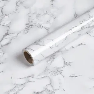 Marble Contact Paper 15.7" x 118" White Grey Wallpaper Peel and Stick Glossy Marble Self Adhesive Contact Paper for Countertop Kitchen Cabinets Bathroom