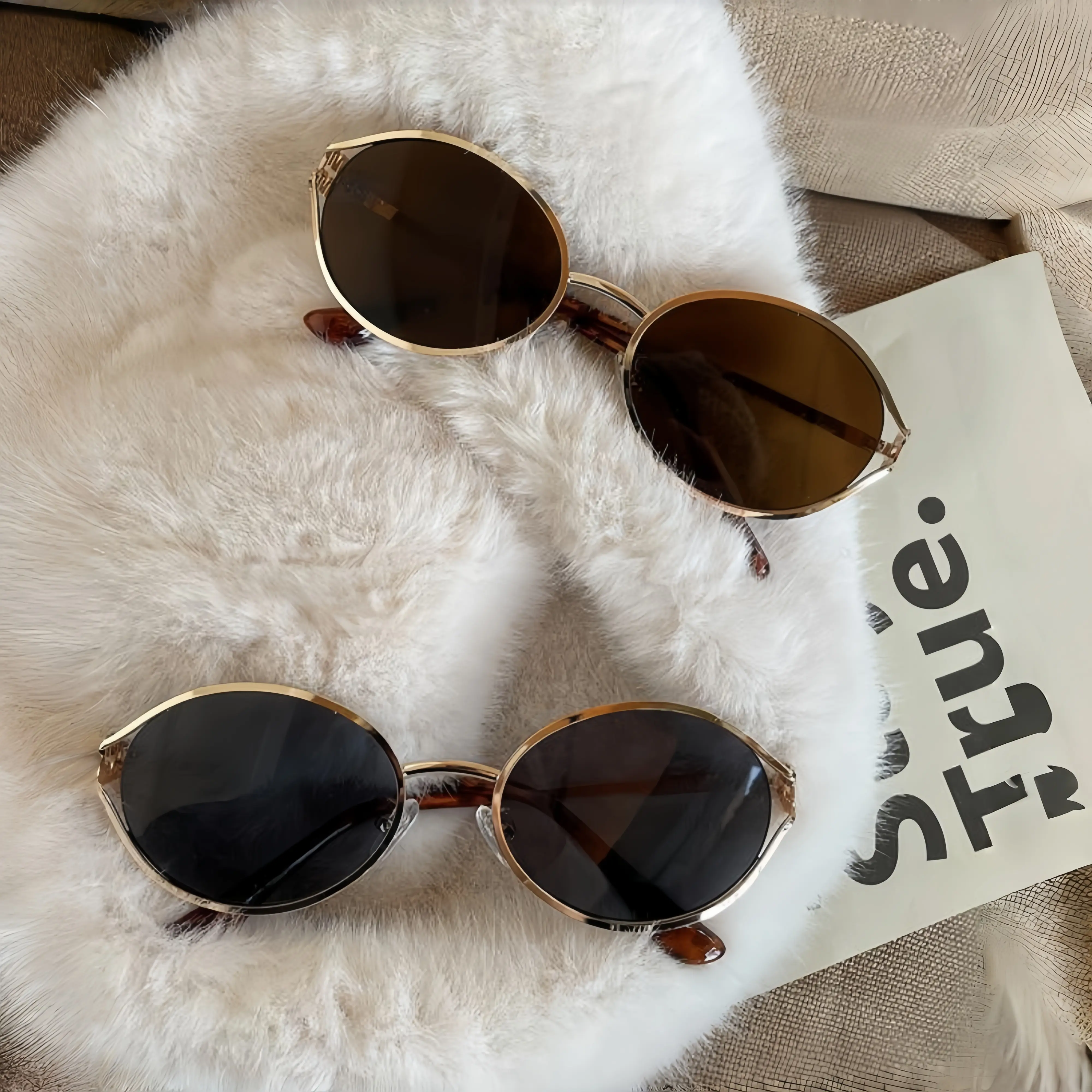 Retro Oval Sunglasses for Women Men,Small Sunglasses,Trendy Gold Frame Summer Shades,Cute Designer Sunglasses,Fashionable Sunglasses