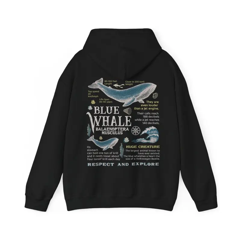 Retro Blue Whale Hoodie 90s Graphic Sweatshirt Ocean Pullover Marine Life Shirt Whale Hoodie Y2k Aesthetic Sweatshirt Ocean Biologist gift