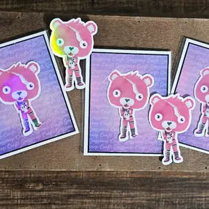Fork Knife Teddy Holographic Sticker