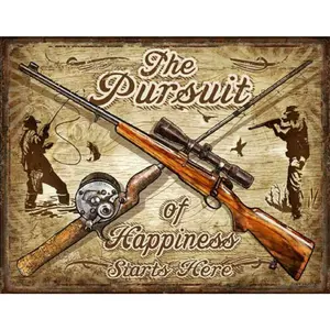 Metal Tin Sign Vintage Chic Art Decoration Hunting Fishing Pursuit Happiness for Home Bar Cafe Farm Store Garage or Club 12" X 8"